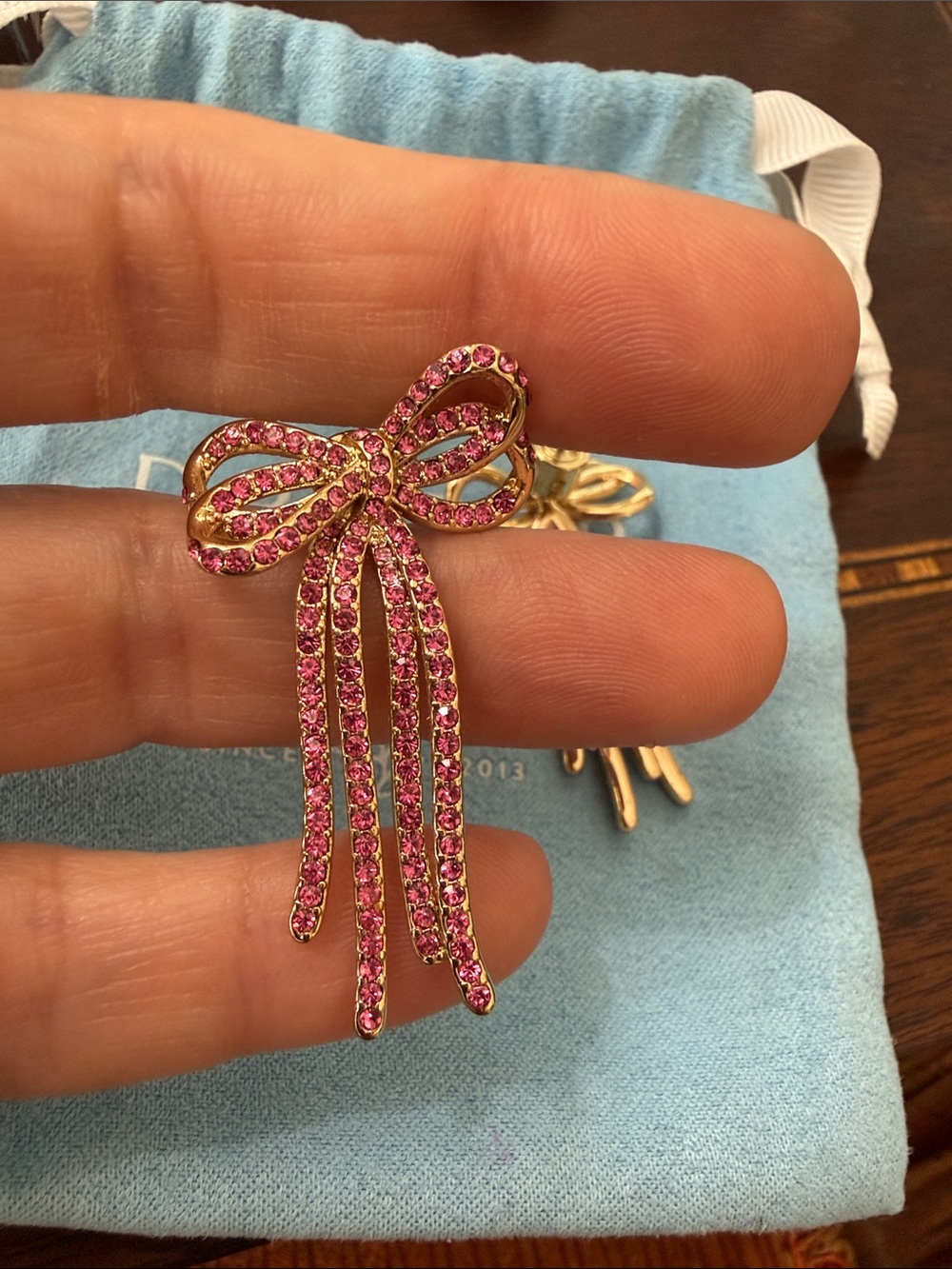 Draper James Pink Crystal Large Bow Drop Earrings